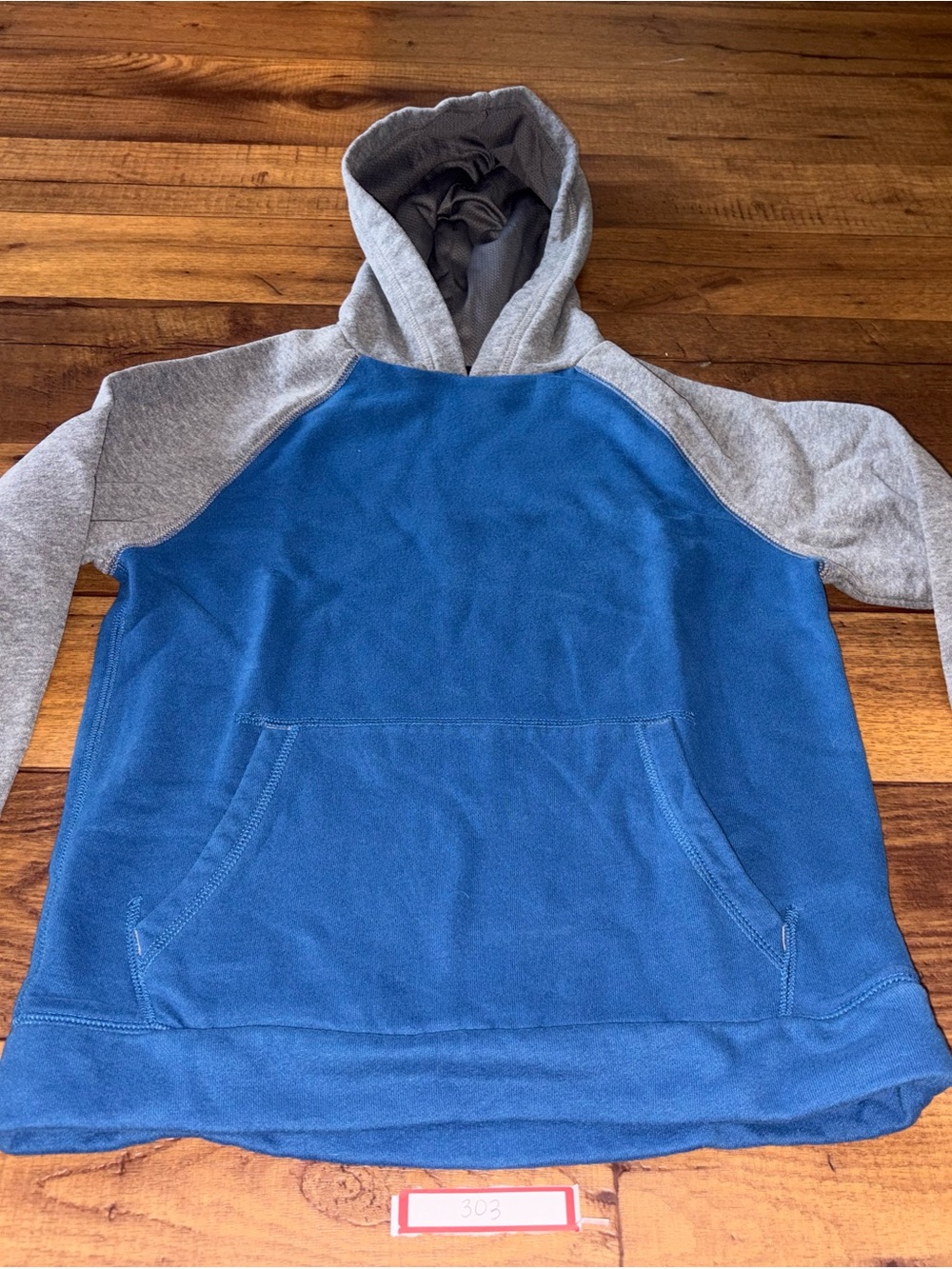 Tek Gear Boys Blue Grey Colorblock Fleece Pullover Hoodie Size S (8)